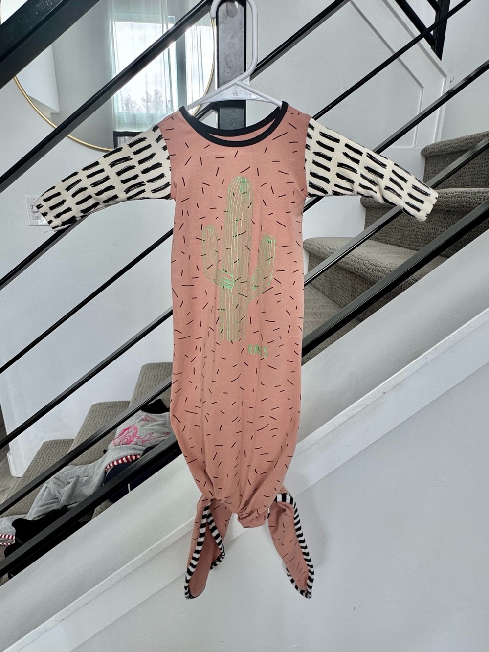 Rags Kids Cactus Knot Gown - Pink with Black & Cream Sleeves